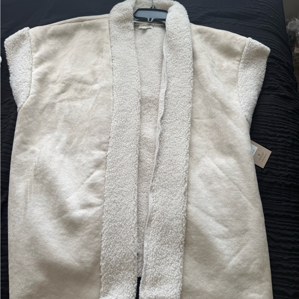 Cream Sherpa Open Front Vest